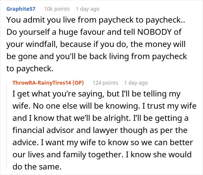 Man Receives Lifechanging Inheritance, Doesn't Want To Tell Wife Full Sum, Sparks Discussion Online