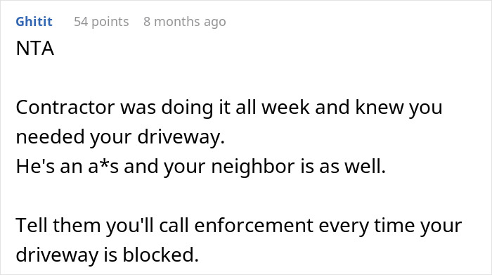 Entitled Contractor Blocks Neighbor’s Driveway, Then Demands He Cover The Parking Fine