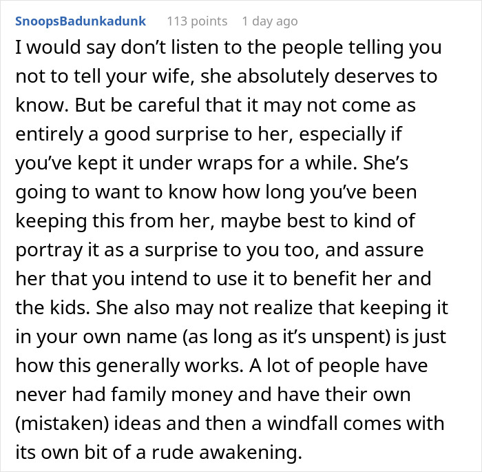 Man Receives Lifechanging Inheritance, Doesn't Want To Tell Wife Full Sum, Sparks Discussion Online