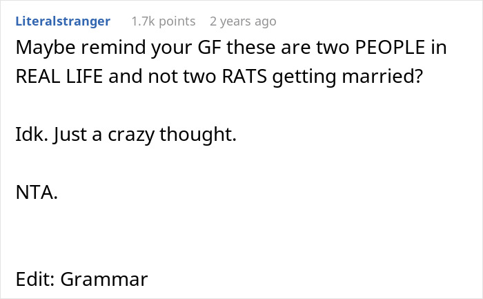 Woman Won't Change Her Mind About Wearing "I Support Gay Rats" Dress To Wedding, Ends Up Single