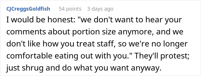 MIL’s Fat Shaming Costs Her Dining Privileges With Son And Daughter-In-Law Due To Her Behavior