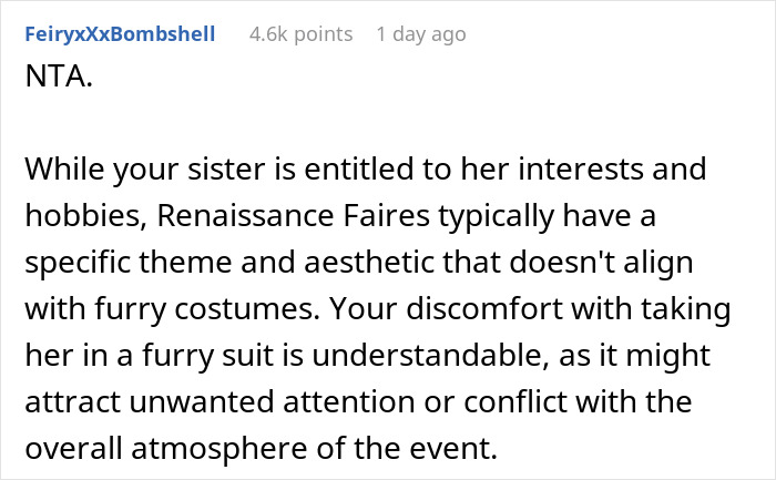 25YO Refuses To Take 12YO Sister To Renaissance Fair Because She Insists On Wearing Furry Outfit