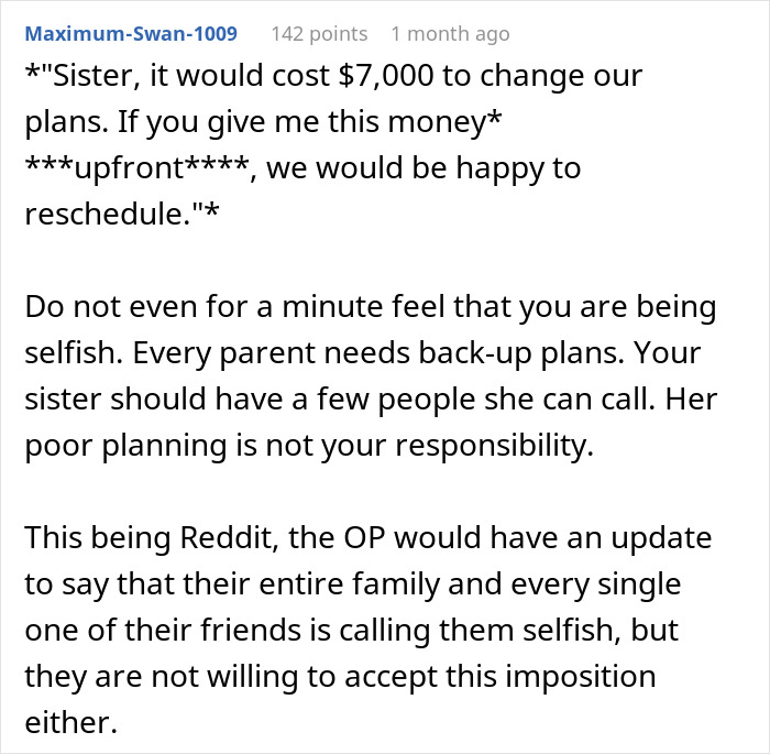 Sister Shocked When Woman Refuses To Cancel Fully Paid Vacation To Babysit Last-Minute