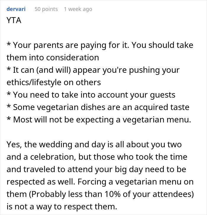 “Disrespectful”: Couple Called Out For Their Vegetarian Wedding Menu, Ask Who’s In The Wrong