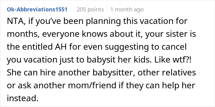 Sister Shocked When Woman Refuses To Cancel Fully Paid Vacation To Babysit Last-Minute