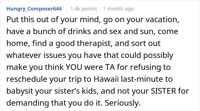 Sister Shocked When Woman Refuses To Cancel Fully Paid Vacation To Babysit Last-Minute