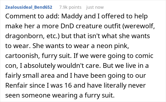 25YO Refuses To Take 12YO Sister To Renaissance Fair Because She Insists On Wearing Furry Outfit