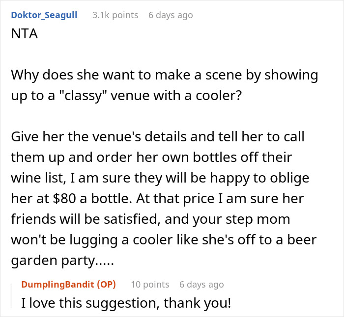 Stepmom Wants To Bring A Cooler Full Of Expensive Wine To Daughter’s Wedding, Bride Feels Insulted