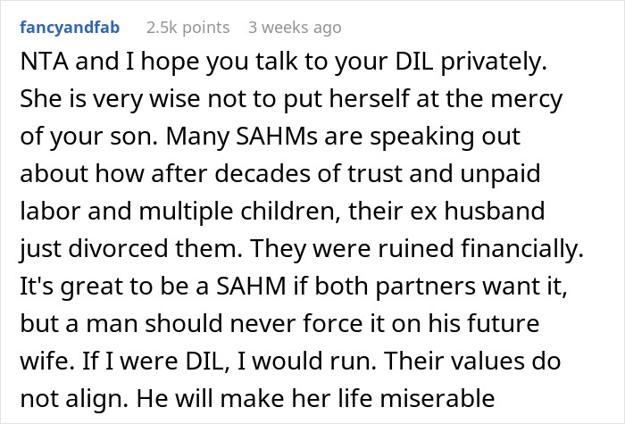 Man Asks Mom To Convince His Wife To Be A “Trad Wife”, She Reveals She Always Had An “Escape Plan”