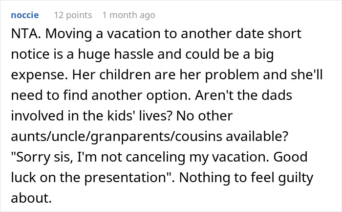 Sister Shocked When Woman Refuses To Cancel Fully Paid Vacation To Babysit Last-Minute