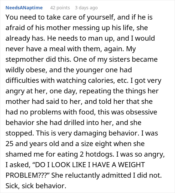 MIL’s Fat Shaming Costs Her Dining Privileges With Son And Daughter-In-Law Due To Her Behavior