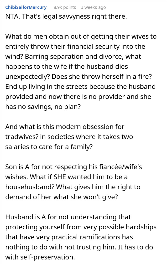 Man Asks Mom To Convince His Wife To Be A “Trad Wife”, She Reveals She Always Had An “Escape Plan”