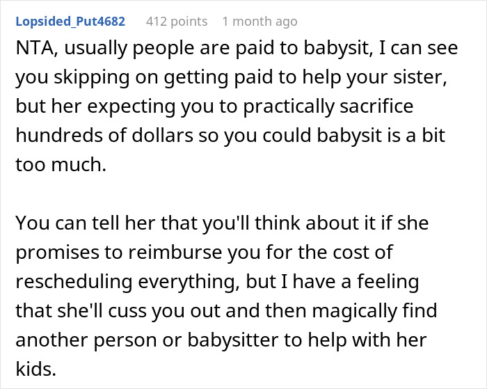 Sister Shocked When Woman Refuses To Cancel Fully Paid Vacation To Babysit Last-Minute