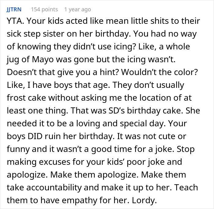 Mom Defends Her Sons’ Birthday Prank Directed At Her Stepdaughter, Folks Online Tear Her To Shreds