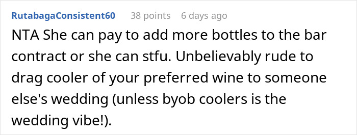 Stepmom Wants To Bring A Cooler Full Of Expensive Wine To Daughter’s Wedding, Bride Feels Insulted