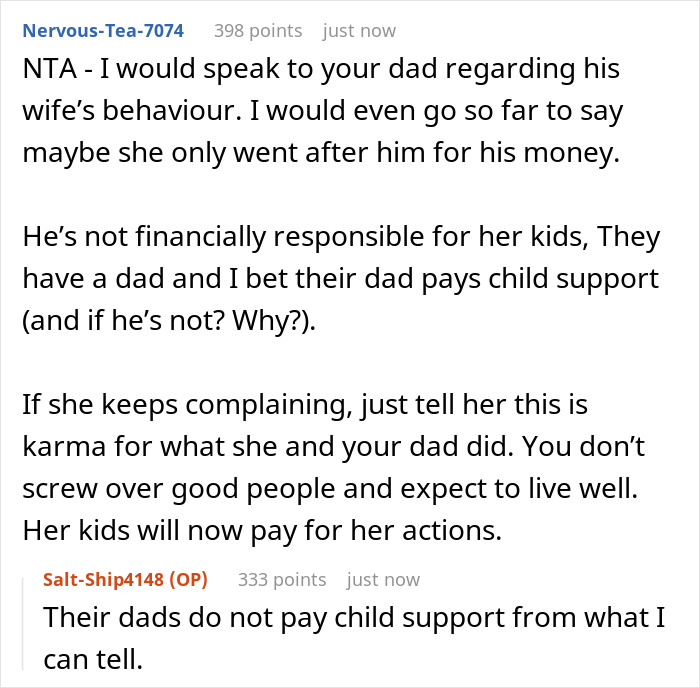 "[Am I The Jerk] For Shrugging When My Dad's Wife Told Me They Need All Of Dad's Money Right Now?"