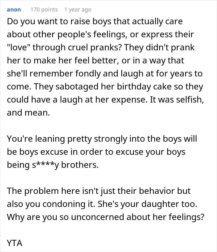 Mom Defends Her Sons’ Birthday Prank Directed At Her Stepdaughter, Folks Online Tear Her To Shreds