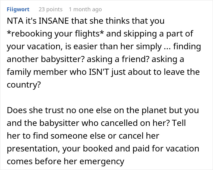 Sister Shocked When Woman Refuses To Cancel Fully Paid Vacation To Babysit Last-Minute