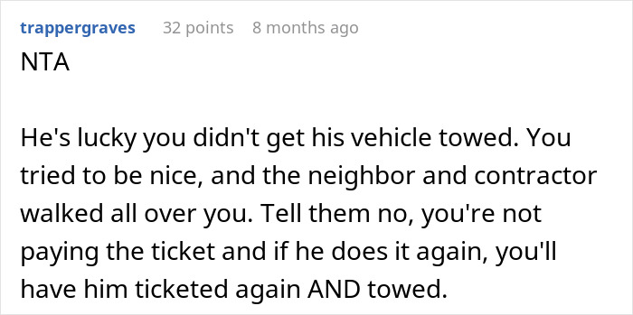 Entitled Contractor Blocks Neighbor’s Driveway, Then Demands He Cover The Parking Fine