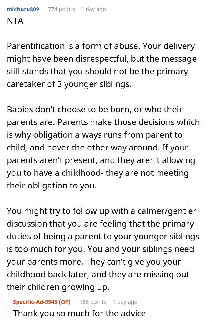 "AITA For Telling My Parents They Should Have Thought Twice Before Having More Kids?"