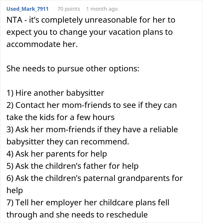 Sister Shocked When Woman Refuses To Cancel Fully Paid Vacation To Babysit Last-Minute