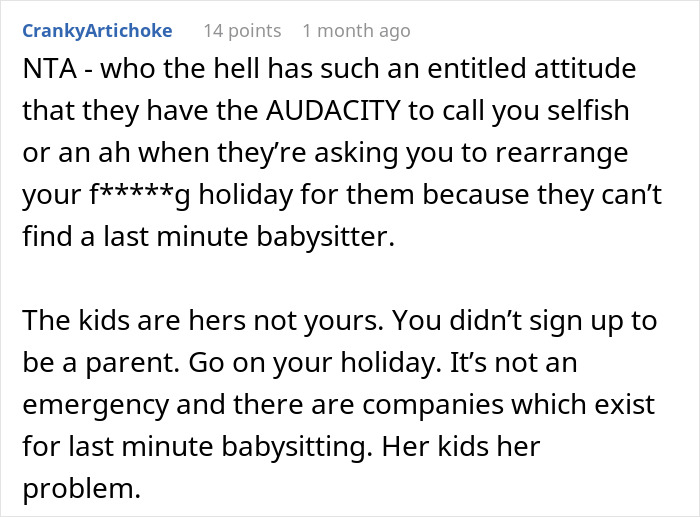 Sister Shocked When Woman Refuses To Cancel Fully Paid Vacation To Babysit Last-Minute