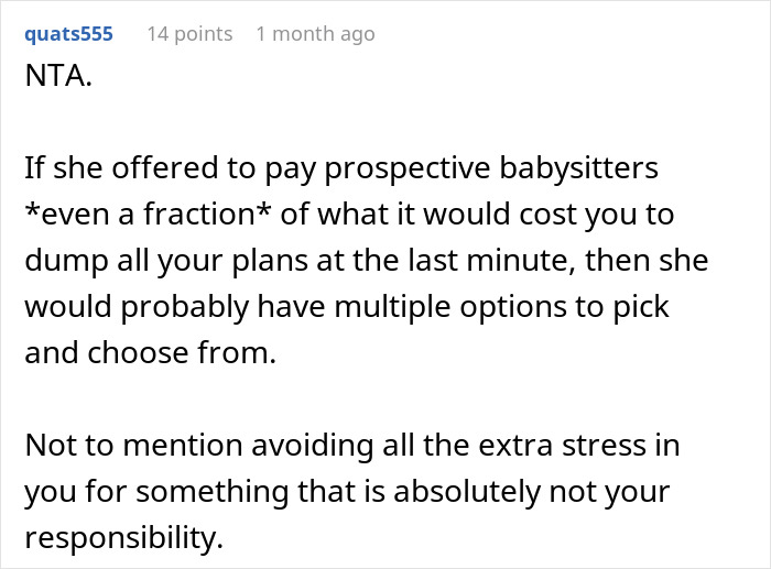 Sister Shocked When Woman Refuses To Cancel Fully Paid Vacation To Babysit Last-Minute