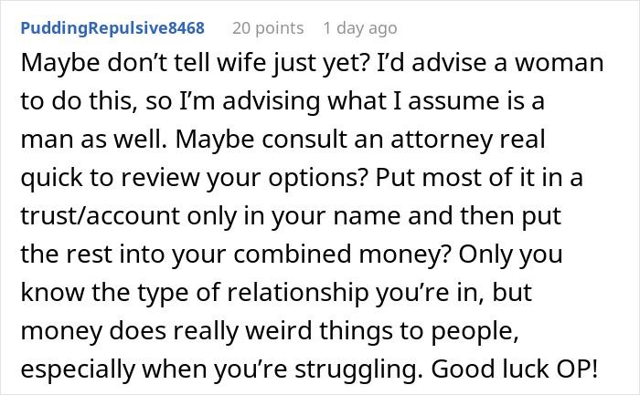 Man Receives Lifechanging Inheritance, Doesn't Want To Tell Wife Full Sum, Sparks Discussion Online