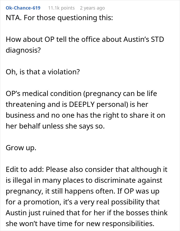 Woman Threatens To Report Coworker's Unwanted 'Nice Gesture' Of Announcing Her Pregnancy To Office