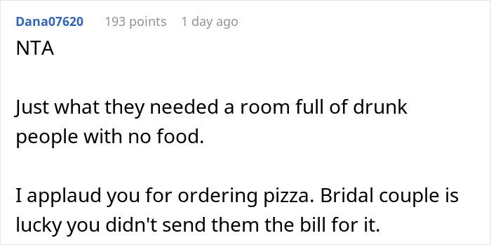 Bride Is Furious Guests Ordered Pizzas Because Her Family Ate Most Of The Food