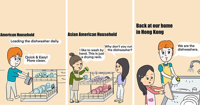 Artist Made 28 Comics Depicting The Life Of A Hong Konger And An American Based On Her Own Life