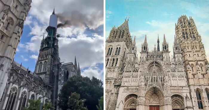 France’s Famous Rouen Cathedral Engulfed In Flames, 40 Fire Engines Arrive On Scene