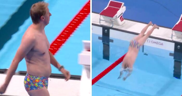 Man With “Dad Bod” And Snug Speedos Hailed A Legend For Keeping “The Olympics From Falling Apart”