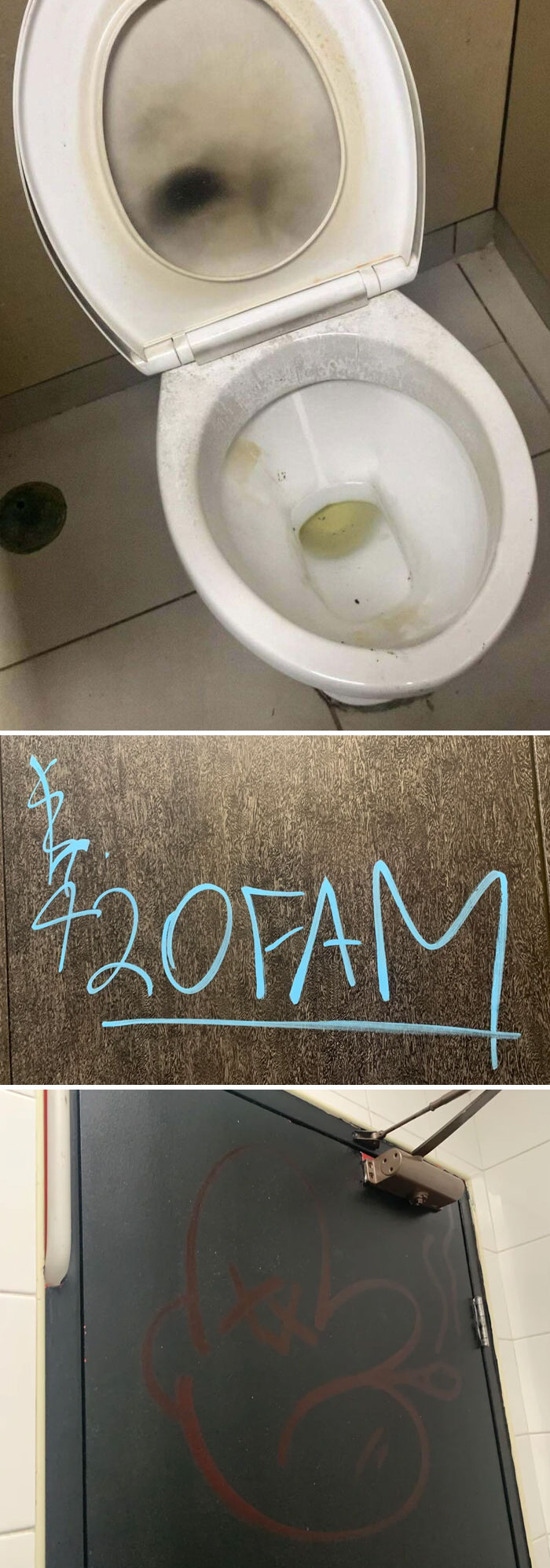 Came In To Work This Morning, Only To Find That Someone Lit Our Toilet On Fire And Left Graffiti On The Walls