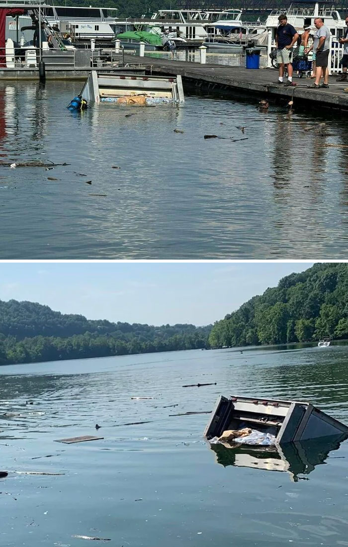 Ice Truck Making A Delivery To A Local Dock Decided That Even The Ice Needed To Cool Off