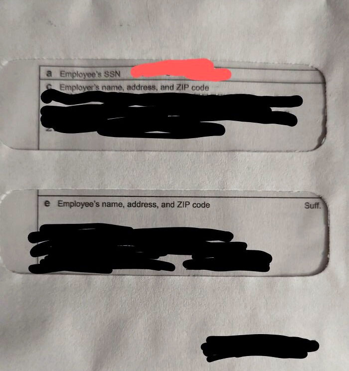 Employer Mailed W-2 With Social Security Number Clearly Visible