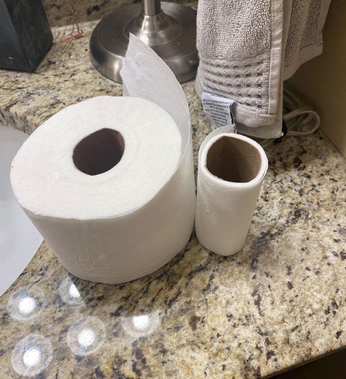 Brought My Sister 2 Rolls Of Toilet Paper And This Is What Was Left After One Bathroom Use