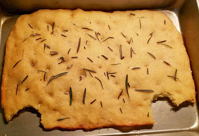 My Brother Is Visiting, So I Made Focaccia And Told Him To Take A Bite While It's Warm. Came Back To This Monstrosity