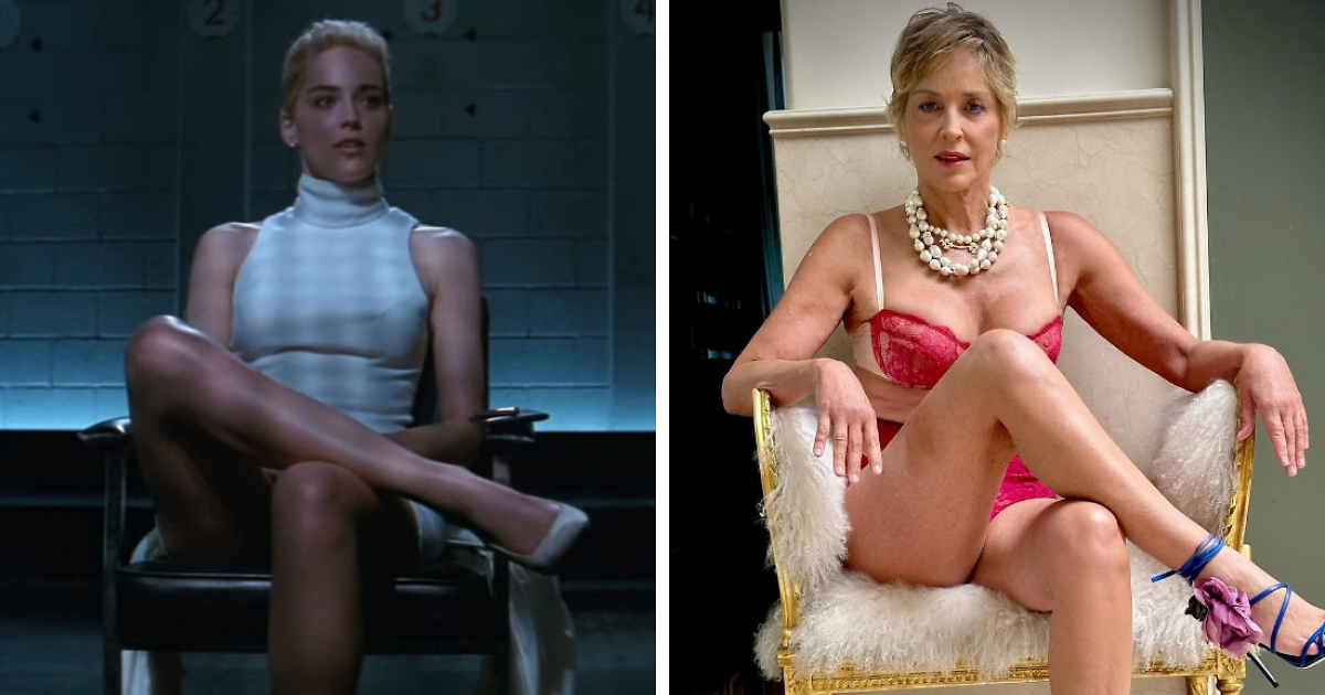 Sharon Stone recreates the famous “Basic Instinct” scene in red underwear at the age of 66