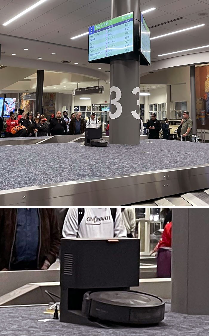 This Airport Uses A Roomba To Clean The Top Of The Luggage Claim