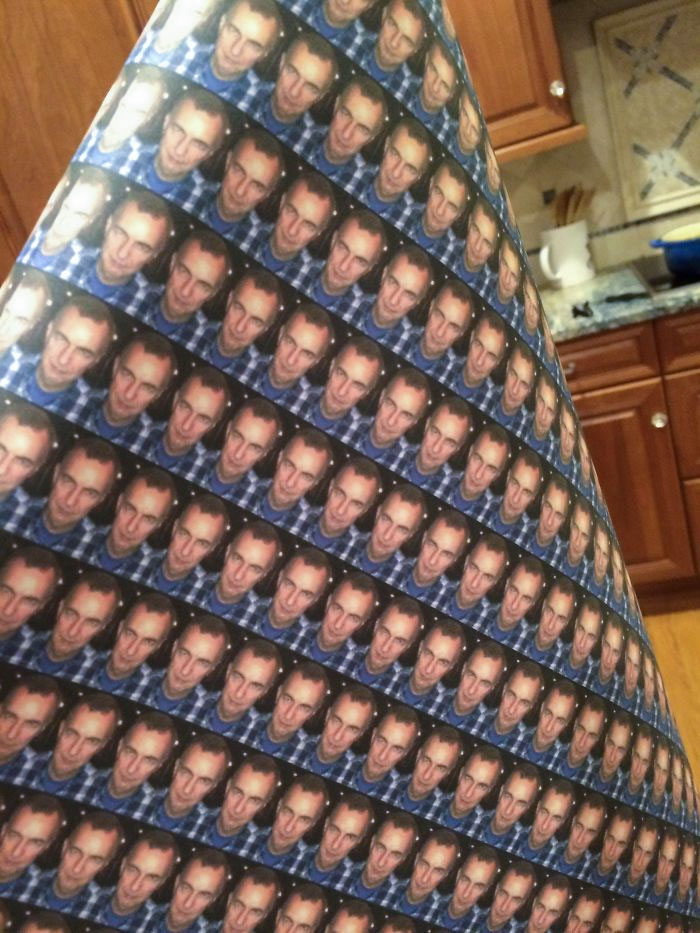 Custom Wrapping Paper For My Dad With His Least Favorite Picture Of Himself