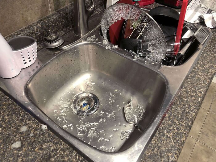 Handwashing Dishes Because Dishwasher Is Broken. This Happened Just As I Finished