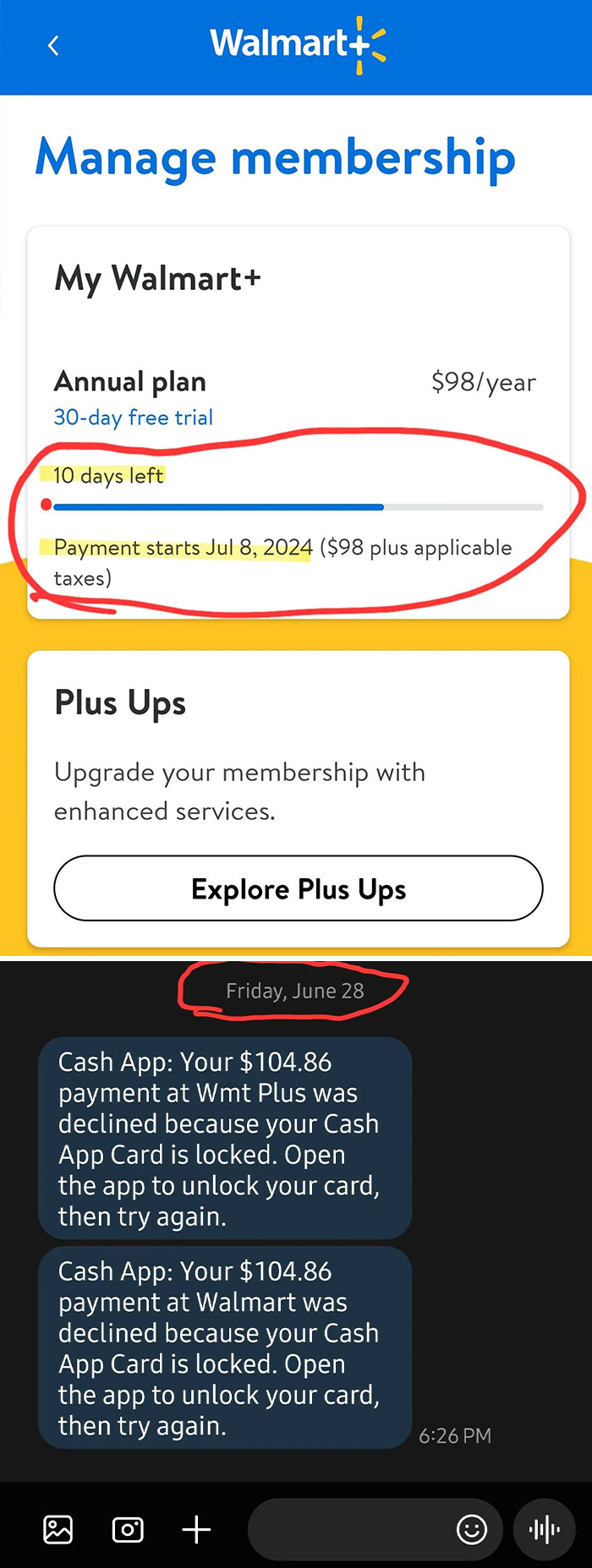 Walmart Is Charging Me 10 Days Before The Free Trial Ends. This Is Why I Don't Use My Bank Card For Free Trials. I Also Keep It Locked, Just In Case. Google Is Bad About Doing This Too