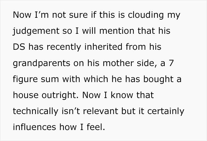 A woman feels her partner is being unfair because he leaves the house entirely to his son and wonders if she is being unreasonable