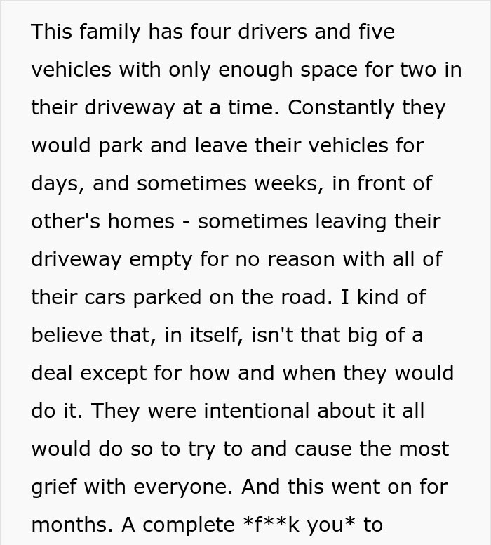 Family Treats Entire Neighborhood As Their Personal Parking Space, Doesn’t See Pro Revenge Coming