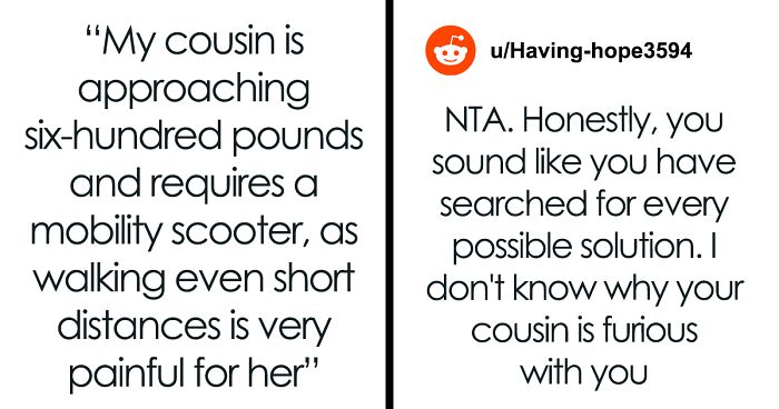 “Am I The Jerk For Refusing To Push My Obese Cousin Around In A Wheelchair For A Day?”