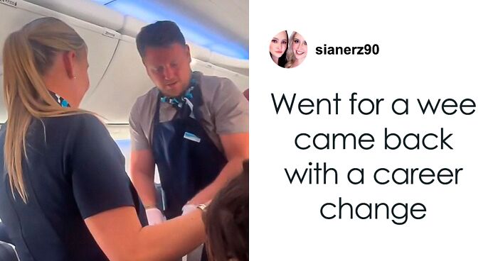 Woman Stunned To See Boyfriend Working As Flight Attendant After Going To The Bathroom