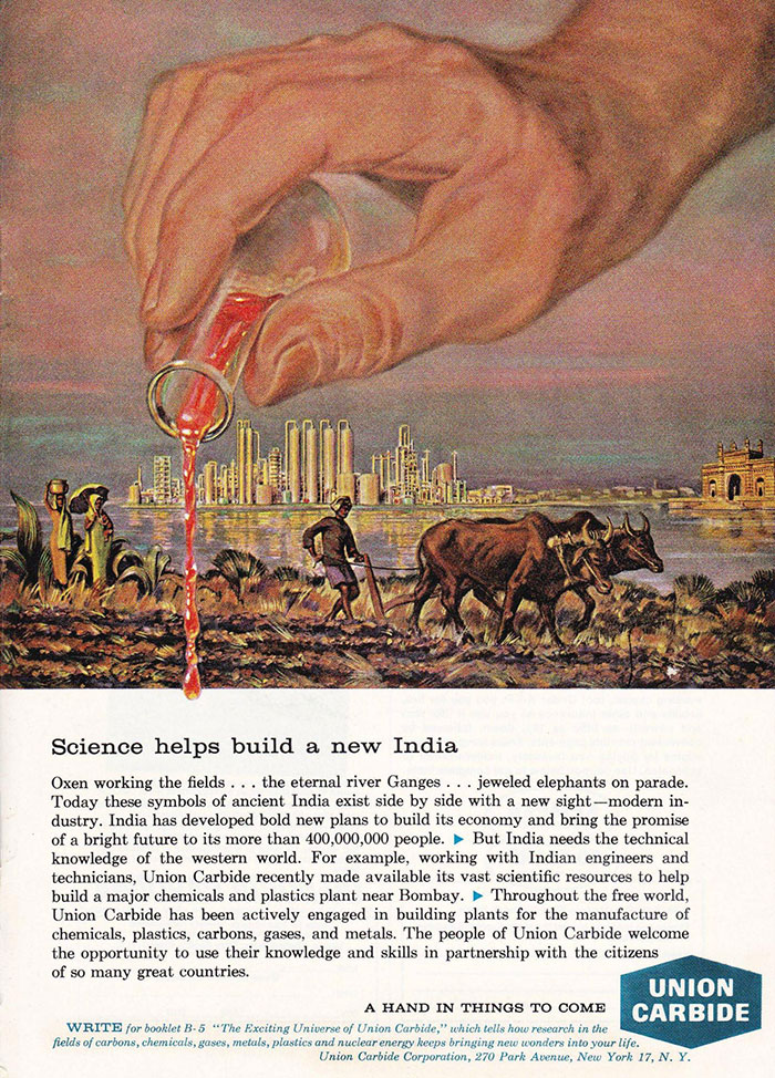 Union Carbide Advertisement From 1962 "Science Helps Us Build A New India"