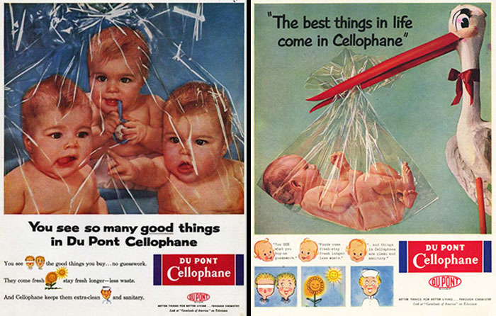 People Inventing Plastic Bags Were Trying To Claim Consumers By Advertising The "Cute" Use Of Plastic Bags For Delivering Children, Which Are Now Known To Be Suffocants