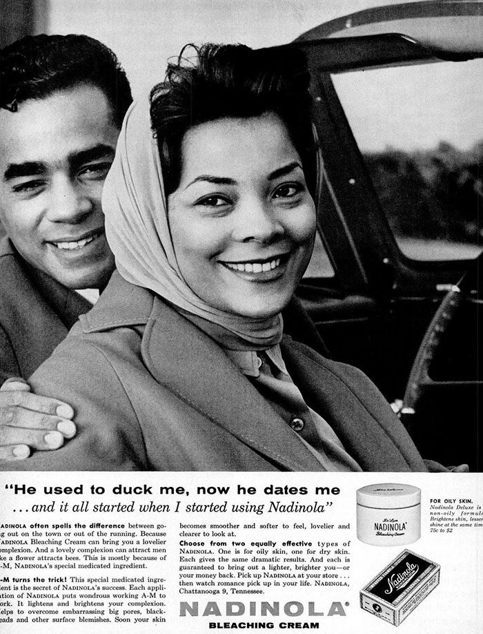 "He Used To Duck Me, Now He Dates Me" Nadinola Bleaching Cream, Ebony Magazine, May 1963